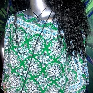 Max Studios Green and Blue Paisley Boho  Women's Top